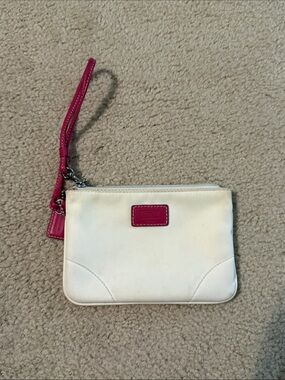 Coach white Wristlet with Pink Trim & Strap